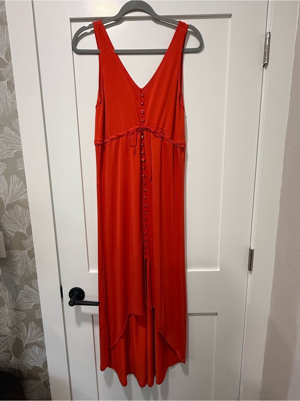 BCBGMaxAzria Red High-Low Button-Front Maxi Dress
